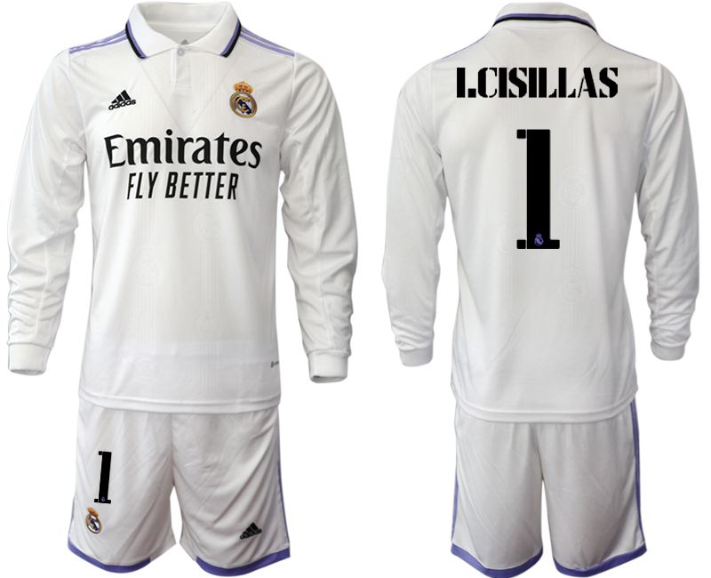 Men 2022-2023 Club Real Madrid home long sleeve white #1 Soccer Jersey->real madrid jersey->Soccer Club Jersey